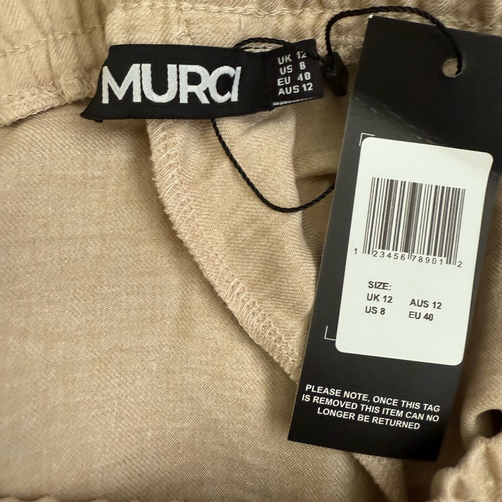 NEW Women's MURCI Linen Trousers Size L Beige Wide Leg - Picture 5 of 7